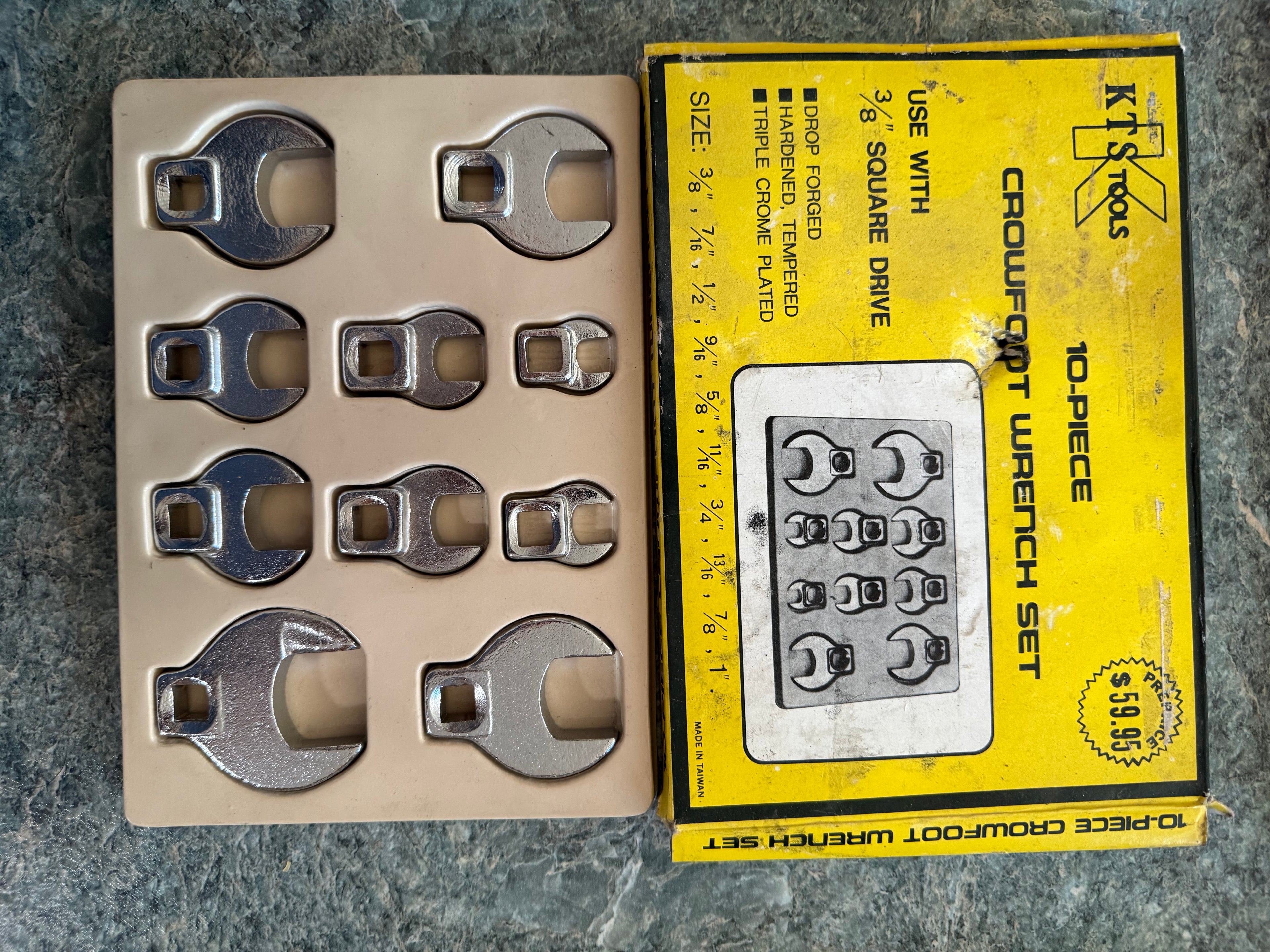 KTS Tools 10-Piece SAE Crowfoot Wrench Set | 3/8” Drive | Drop Forged | Complete in Box