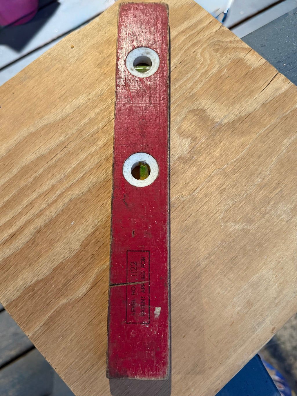 Vintage Johnson Level No. 1122 — Antique Red Wood Spirit Level