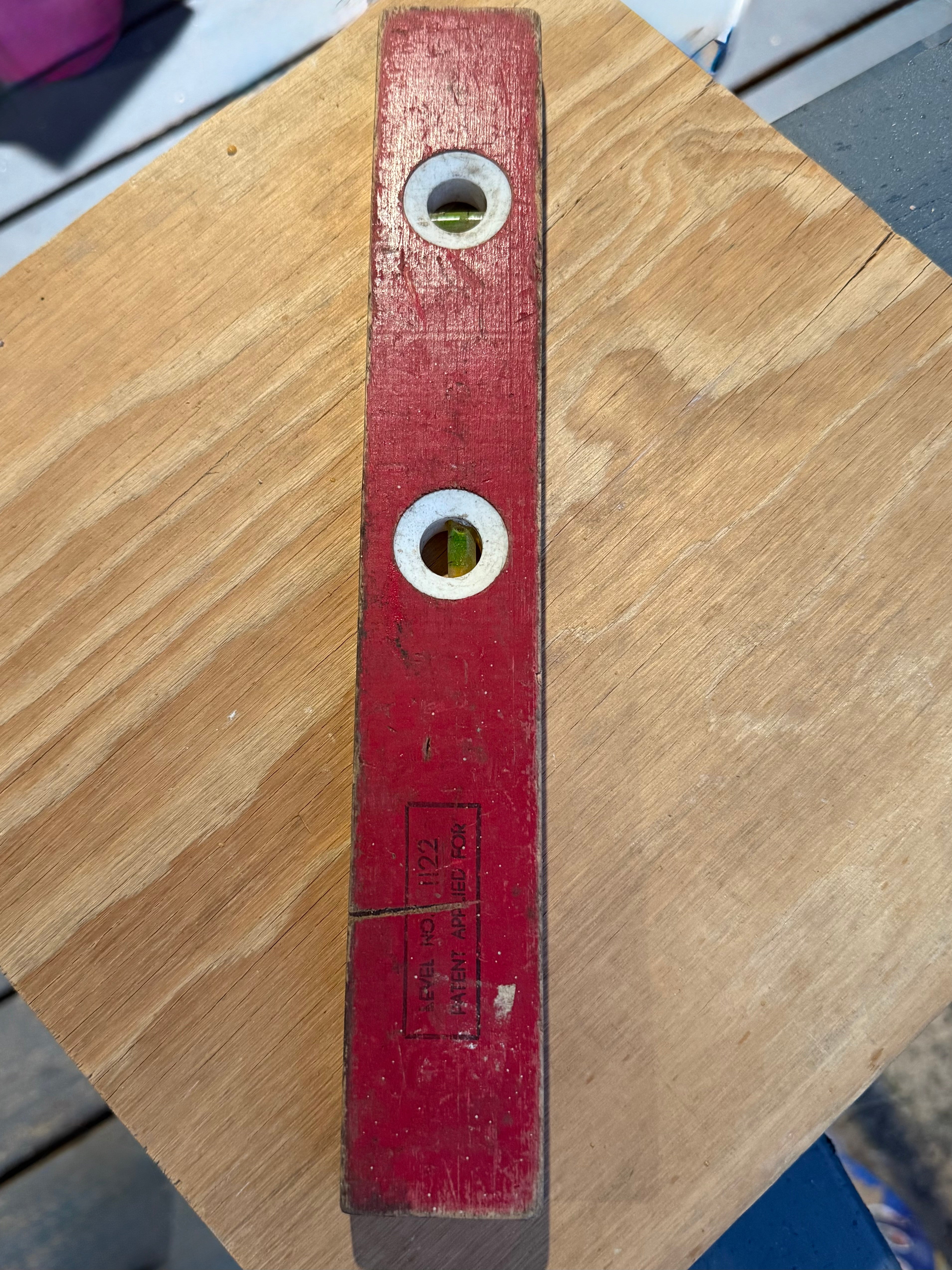 Vintage Johnson Level No. 1122 — Antique Red Wood Spirit Level